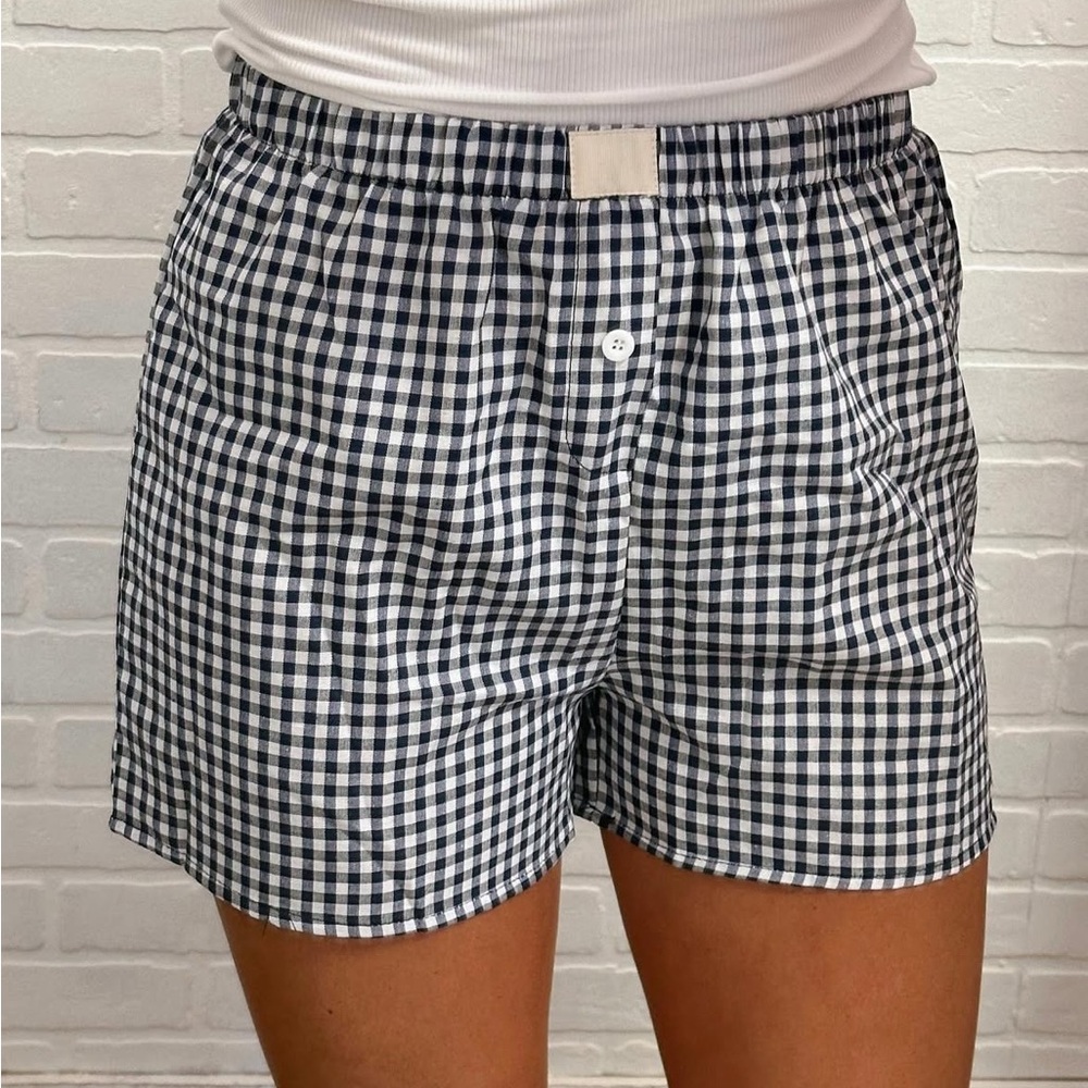Women's Navy and White Checkered Shorts